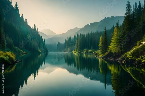 lake in the morning generated by AI