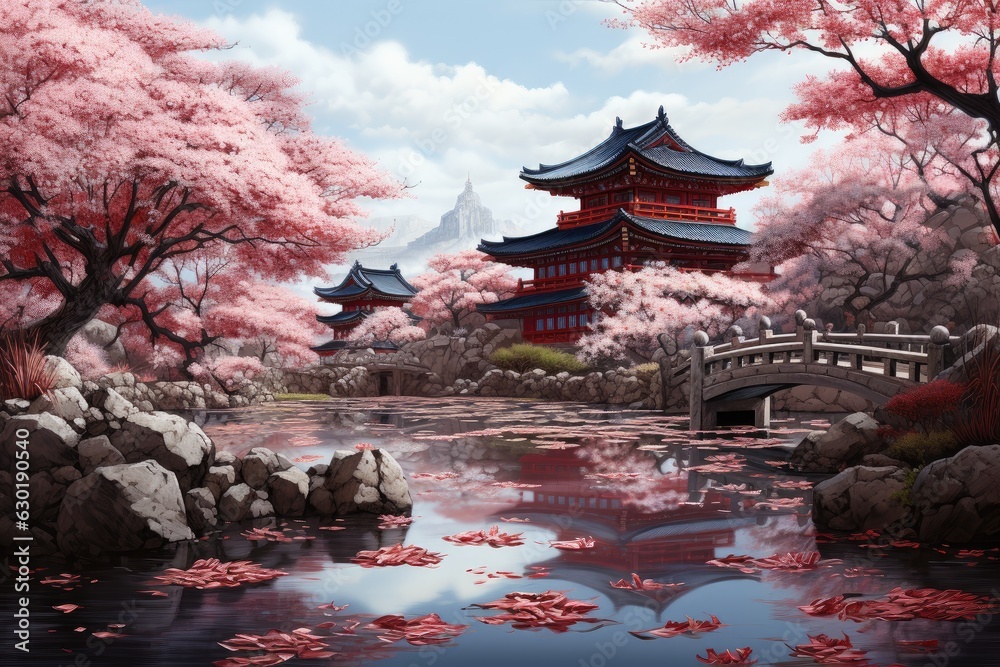 Cherry Blossom Season at Asian Temple