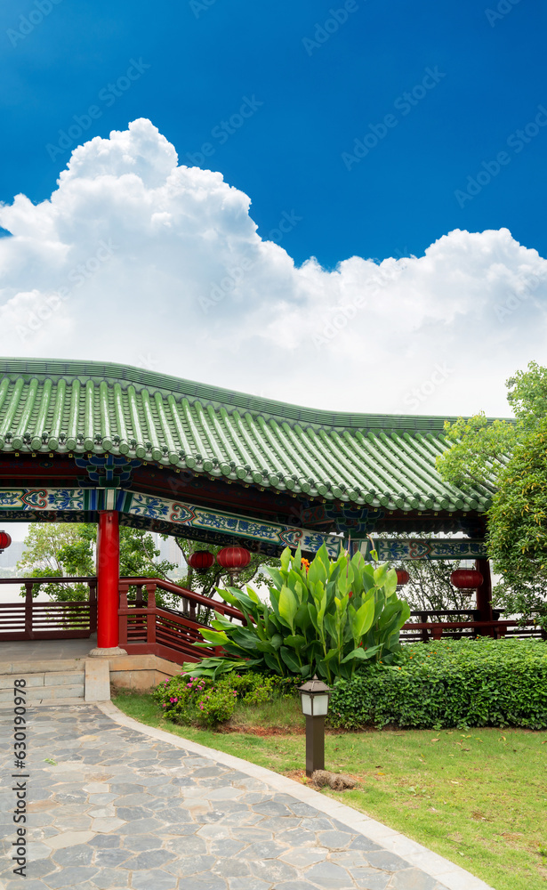 Beautiful traditional pavilion with blue sky view in the outdoor