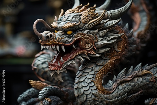 Close-up of Stone Asian Dragon Sculpture