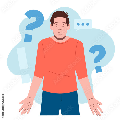 white man question ask expression in flat illustration photo