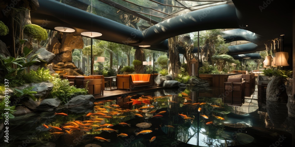 Indoor Koi Pond Vietnamese Hotel