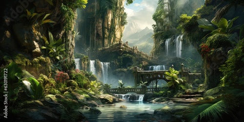 Dense Jungle Surroundings of Stunning Asian Waterfall