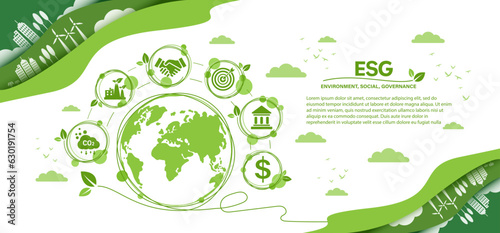 ESG concept icon for business and organization, Environment, Social, Governance and sustainability development concept with venn diagram, vector illustration, infographic.