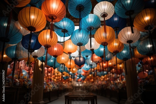 Vietnamese Silk Lanterns Ceiling Decoration