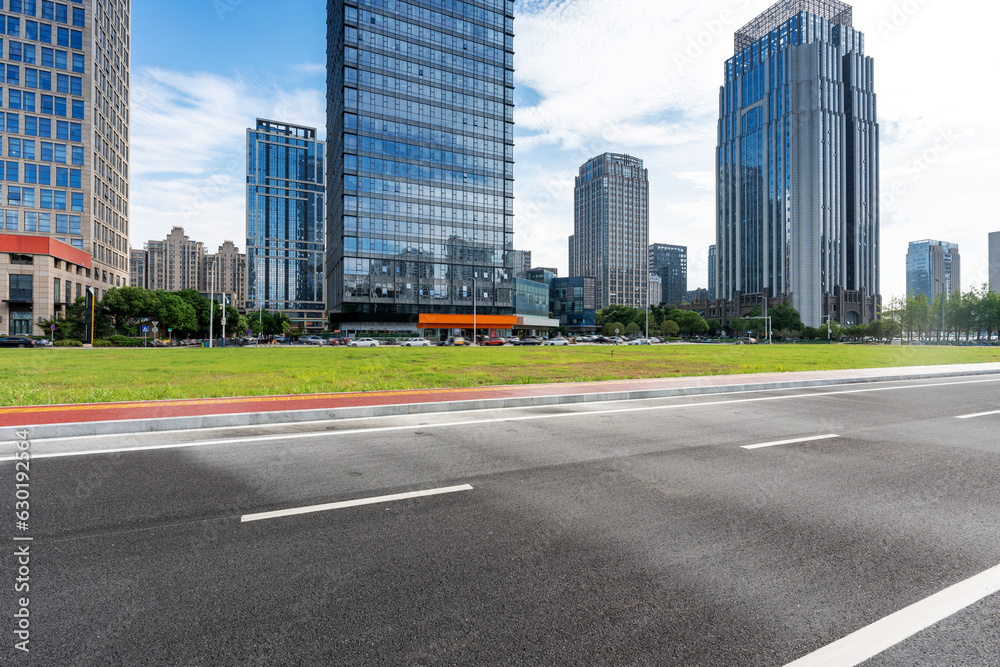 Empty urban road and buildings in the city