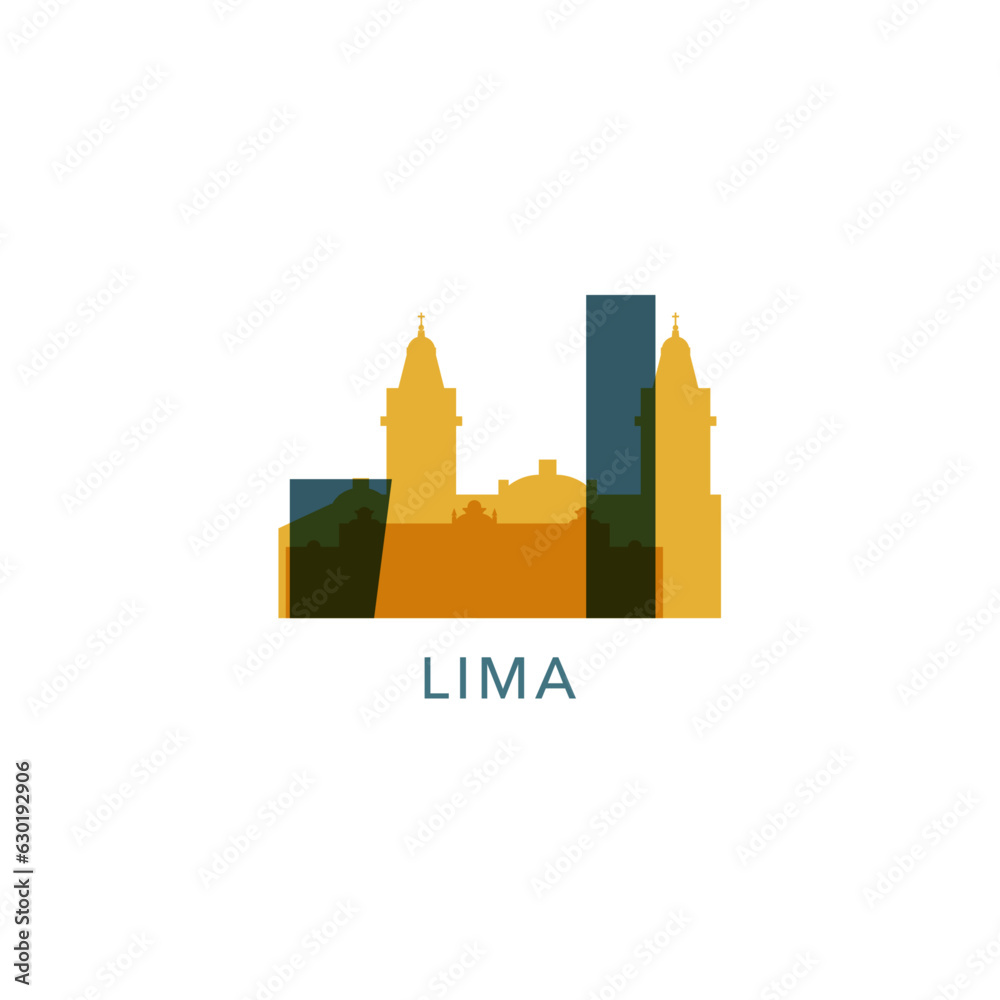 Peru Lima cityscape skyline city panorama vector flat modern logo icon. Latin America region emblem idea with landmarks and building silhouettes
