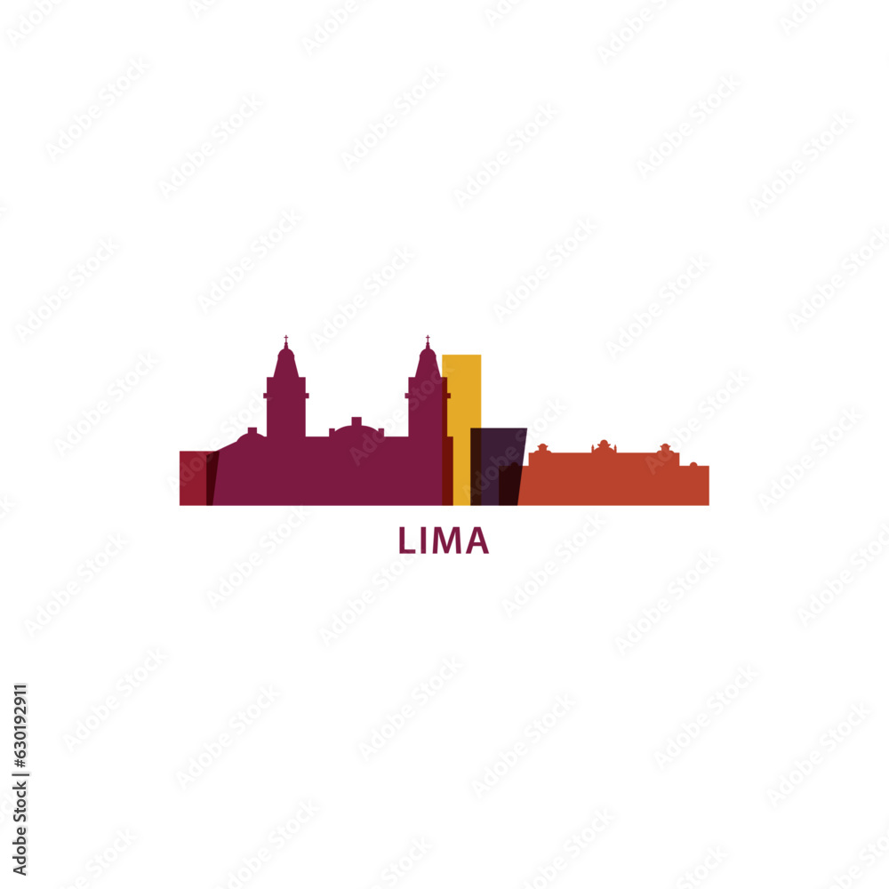 Peru Lima cityscape skyline city panorama vector flat modern logo icon. Latin America region emblem idea with landmarks and building silhouettes