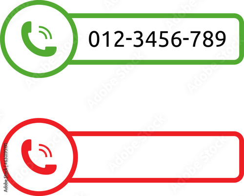 Call us button. Phone with call number. Contact button. Phone with call number. Icon for support or service