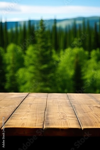 The Finland nature image shows an empty wooden brown table. (Generative AI)