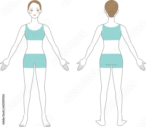 全身の女性の前姿と後ろ姿