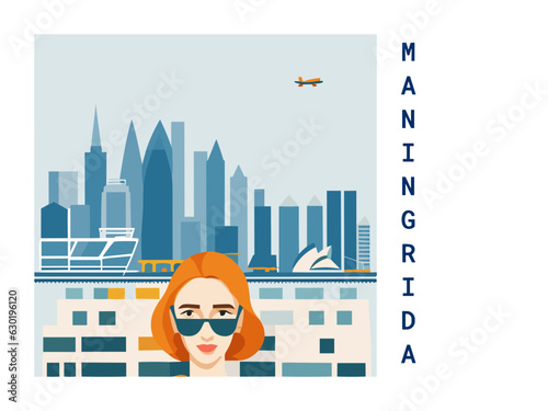 Square flat design tourism poster with a cityscape illustration of Maningrida (Australia)