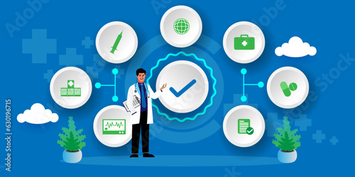 Quality medical services Concept With icons. Cartoon Vector People Illustration photo