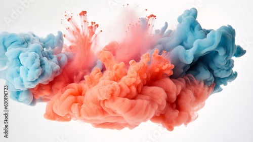 Generative AI : Launched colorful powder, isolated on white background
