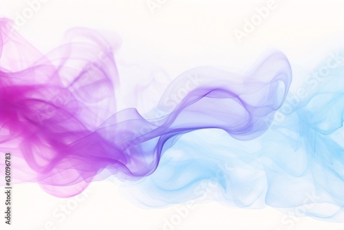 Generative AI : Translucent Pastel Purple and Light Turquoise smoke whiffs and swirls of aromatic colorful incense against white background