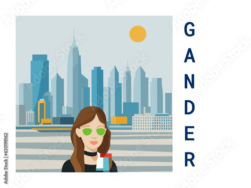 Square flat design tourism poster with a cityscape illustration of Gander (Canada)