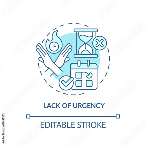 Lack of urgency soft blue concept icon. Low priority. Schedule appointment. Change date. Customer need. Sales objection. Round shape line illustration. Abstract idea. Graphic design. Easy to use