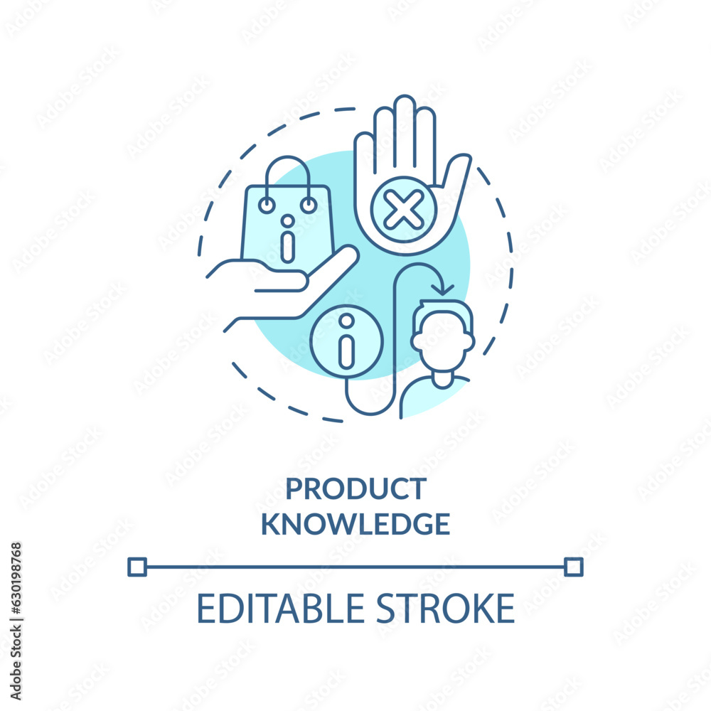 Product knowledge soft blue concept icon. Accurate information. Customer service. Sales rep. Retail salesperson. Round shape line illustration. Abstract idea. Graphic design. Easy to use Product knowledge soft blue concept icon. Accurate information. Customer service. Sales rep. Retail salesperson. Round shape line illustration. Abstract idea. Graphic design. Easy to use