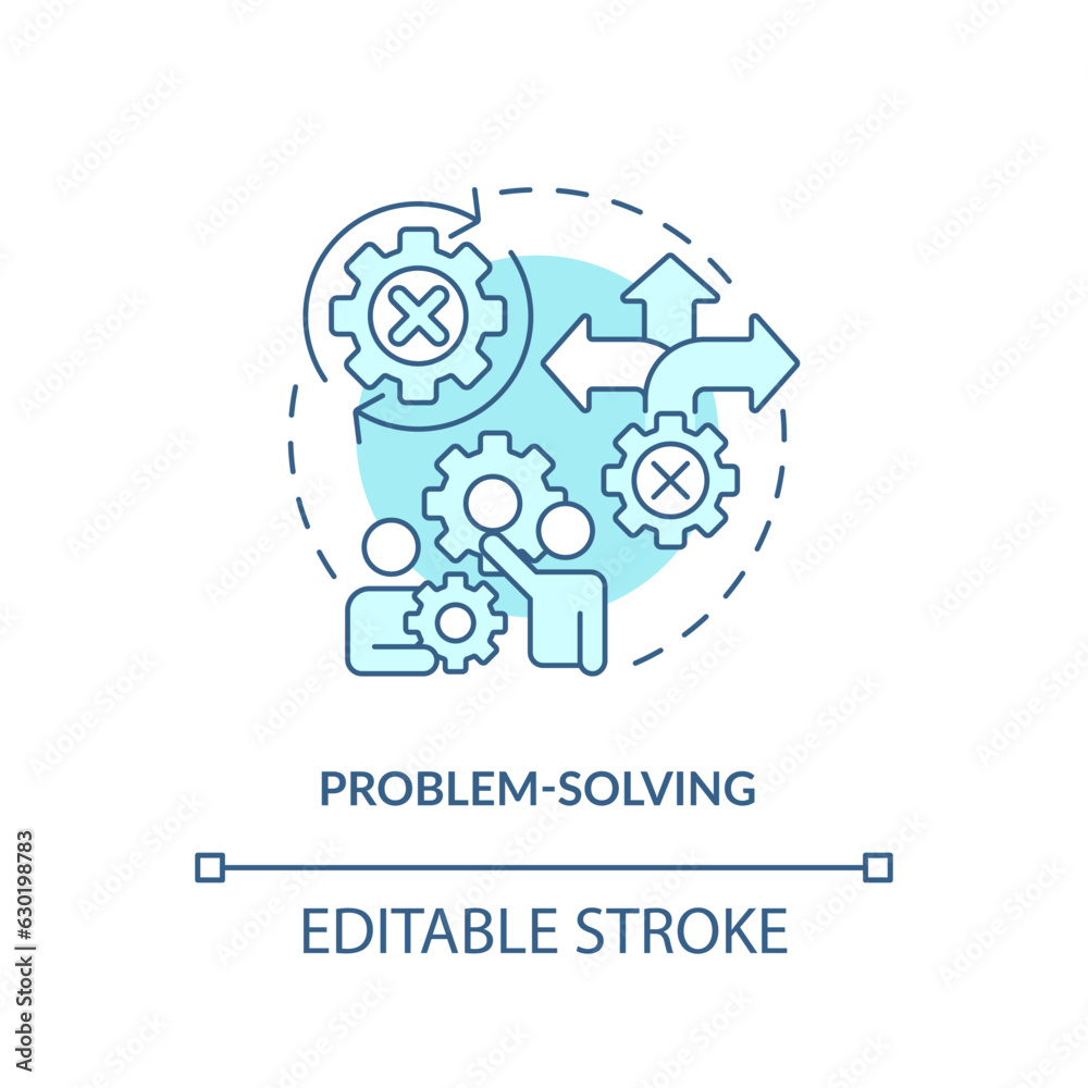 Problem solving soft blue concept icon. Critical thinking. Creative solution. Information processing. Consultative selling. Round shape line illustration. Abstract idea. Graphic design. Easy to use