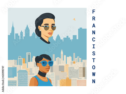 Square flat design tourism poster with a cityscape illustration of Francistown (Botswana) photo
