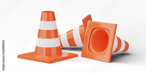 3D Traffic construction cone isolated on transparent background, png file. photo