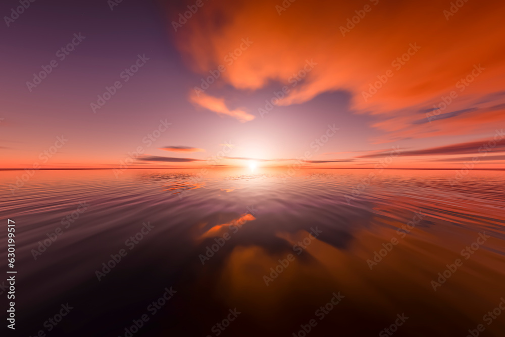Beautiful sunset over the calm surface of the ocean.