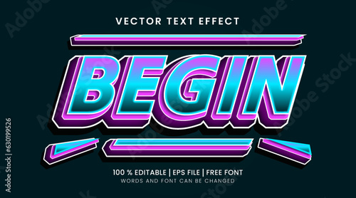 Begin editable vector text effect with a combination of blue and purple text colors on a dark background