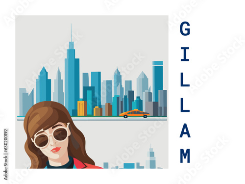 Square flat design tourism poster with a cityscape illustration of Gillam (Canada)