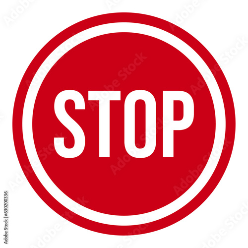 Stop icon in red color with text in circle. Simple flat prohibted symbol best for apps and websites.