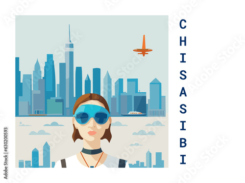 Square flat design tourism poster with a cityscape illustration of Chisasibi (Canada) photo