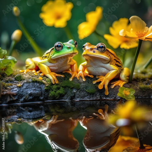 Frog in its Natural Habitat, Wildlife Photography, Generative AI © Vig