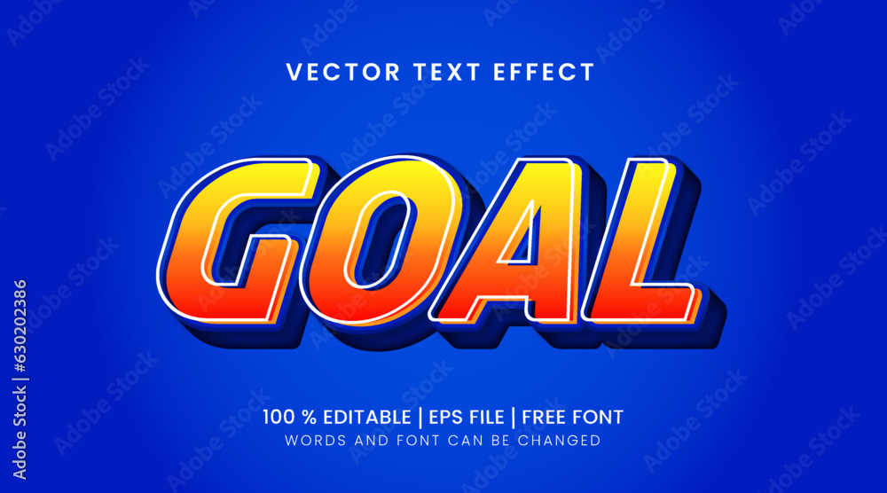 Obraz premium Goal Editable text effect template with a combination of orange and yellow text colors on a blue background
