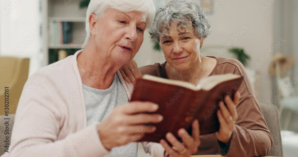 Peace, support and bible study with old women and books for praying and worship. Help, learning holy gospel and reading Christian faith with senior friends in living room at home for care or religion Peace, support and bible study with old women and books for praying and worship. Help, learning holy gospel and reading Christian faith with senior friends in living room at home for care or religion