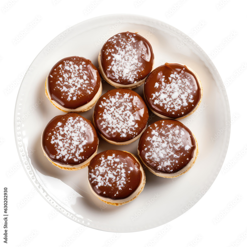 Alfajores Argentine Cuisine On White Plate On Isolated Transparent Background, Png