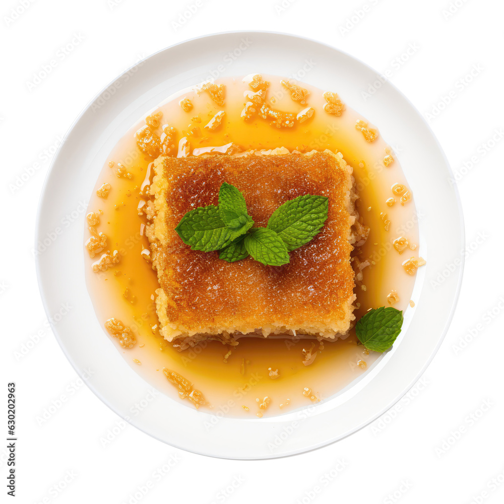 Basbousa Egyptian Cuisine On White Plate On Isolated Transparent Background, Png Basbousa Egyptian Cuisine On White Plate On Isolated Transparent Background, Png
