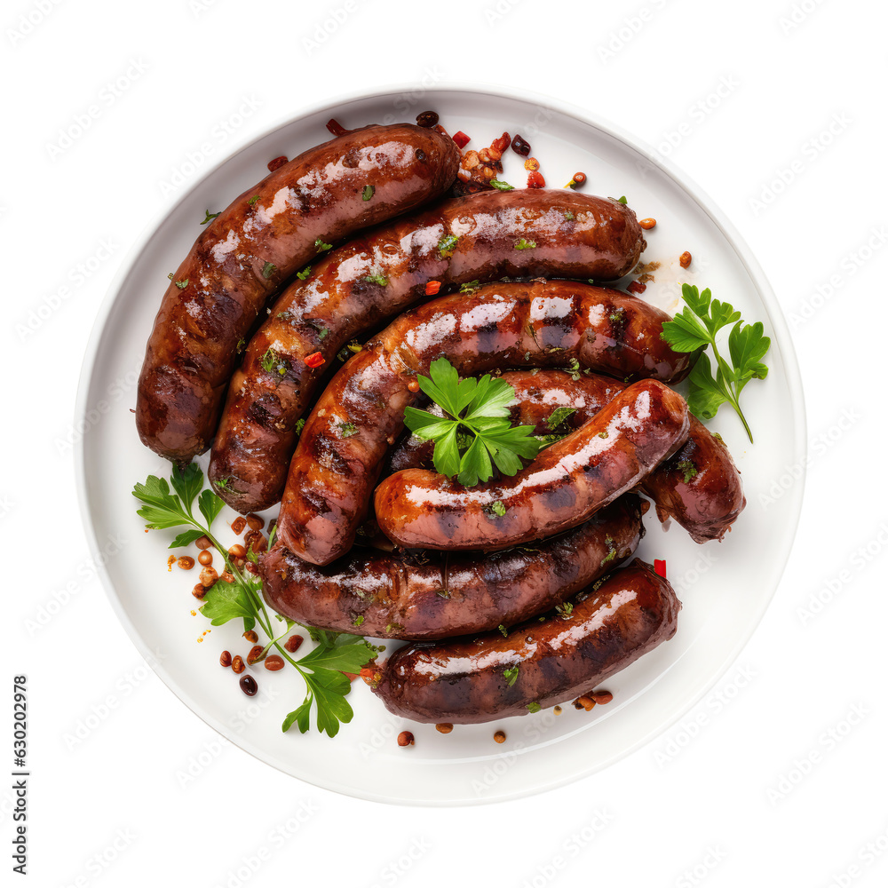 Boerewors South African Cuisine On White Plate On Isolated Transparent Background, Png