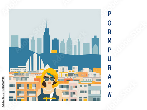 Square flat design tourism poster with a cityscape illustration of Pormpuraaw (Australia)