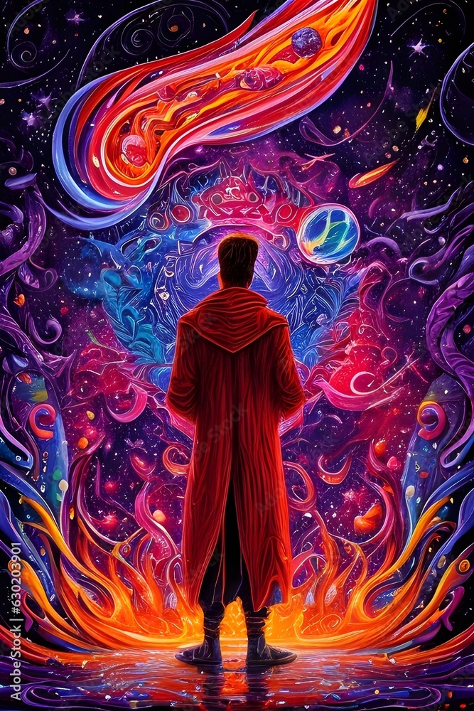 Alone Man in Space DMT Art: Exploring Isolation and Cosmic Visions | DMT-Inspired Artwork, Psychedelic Illustrations, Trippy Visuals, Mind-Bending Space Journey, Astral Exploration