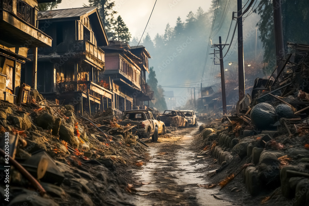 A city destroyed by a powerful earthquake Generative AI A city destroyed by a powerful earthquake Generative AI