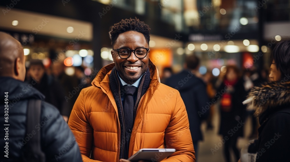 Fototapeta premium Journalist of African descent speaking with a businessman.