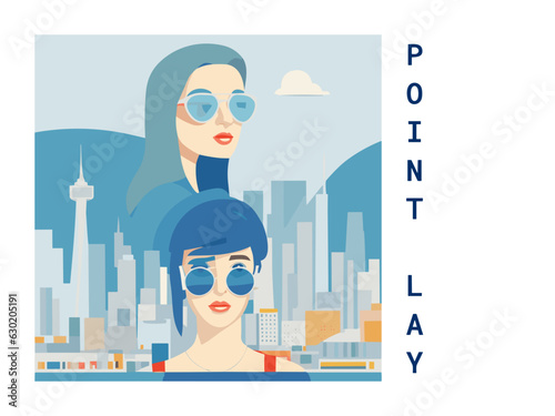 Square flat design tourism poster with a cityscape illustration of Point Lay (United States)