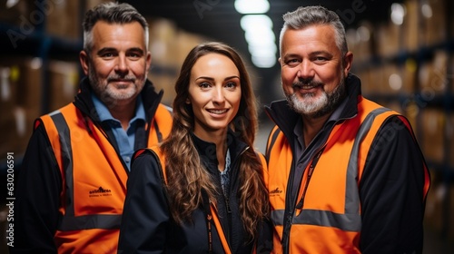 In the warehouse factory, a skilled crew of warehouse workers celebrates victory.