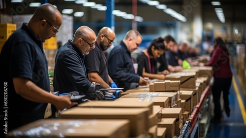 Stack of items are assessed by a group of young workers before distribution and budgets are planned.