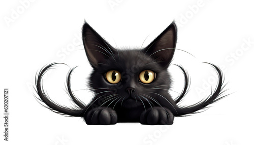 Sinister black cat with arched back and glowing eyes, Halloween black cat, spooky cat, cat silhouette, superstition