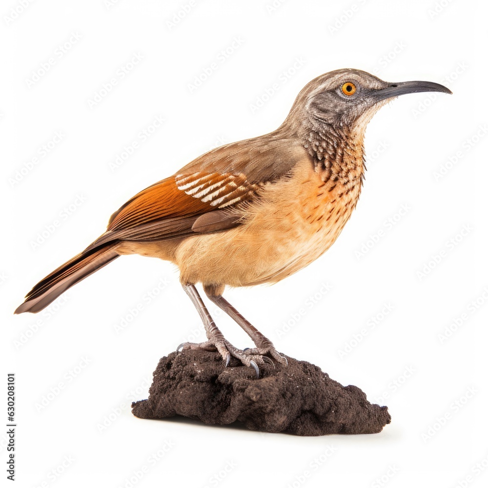 Fototapeta premium Curve-billed thrasher bird isolated on white. Generative AI
