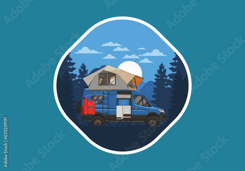 Large van with roof tent illustration design