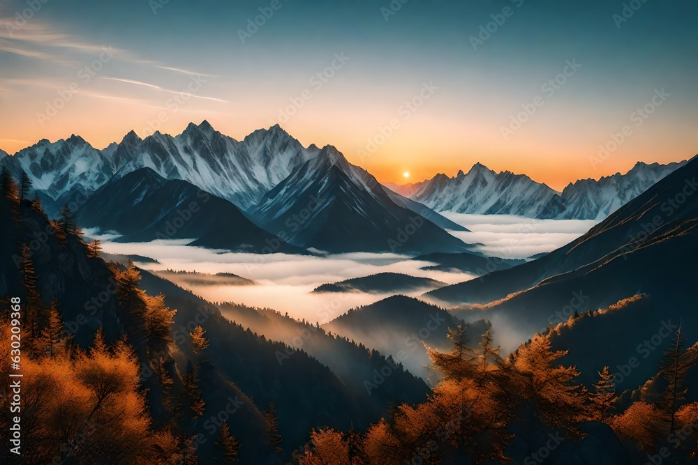 Scenic view of mountains during sunrise