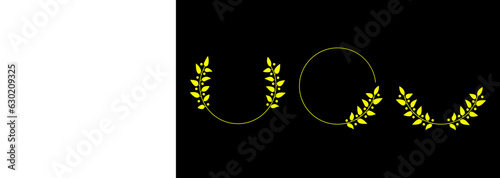 Set black silhouette of round laurel foliage depicting awards, achievements, heraldry, nobility on a black background. Greek branch flower emblem in flat style - stock vector.