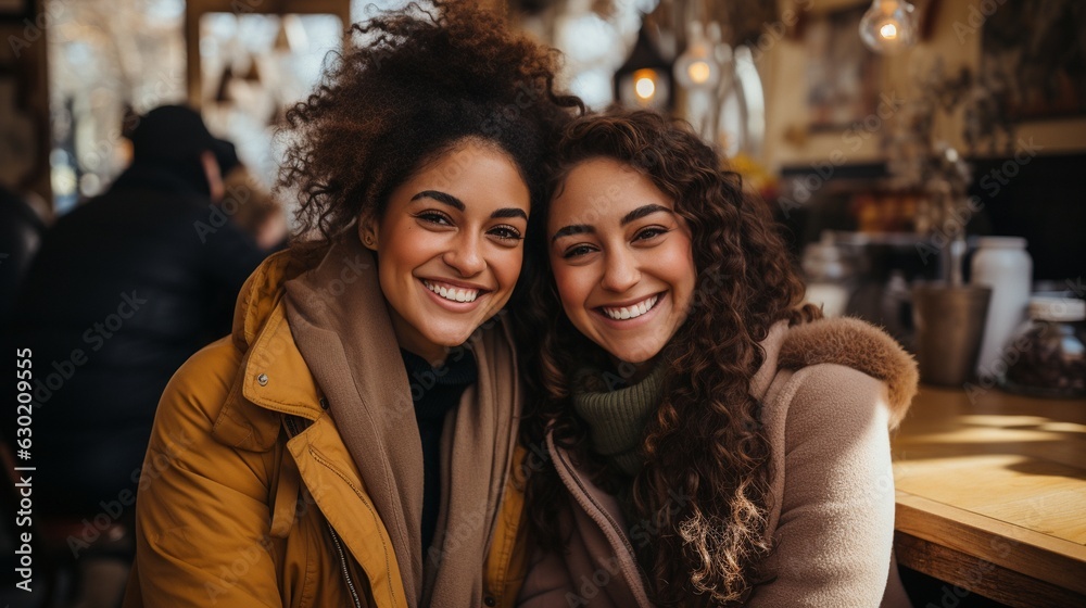attractive African American woman in a cafe with a friend attractive African American woman in a cafe with a friend