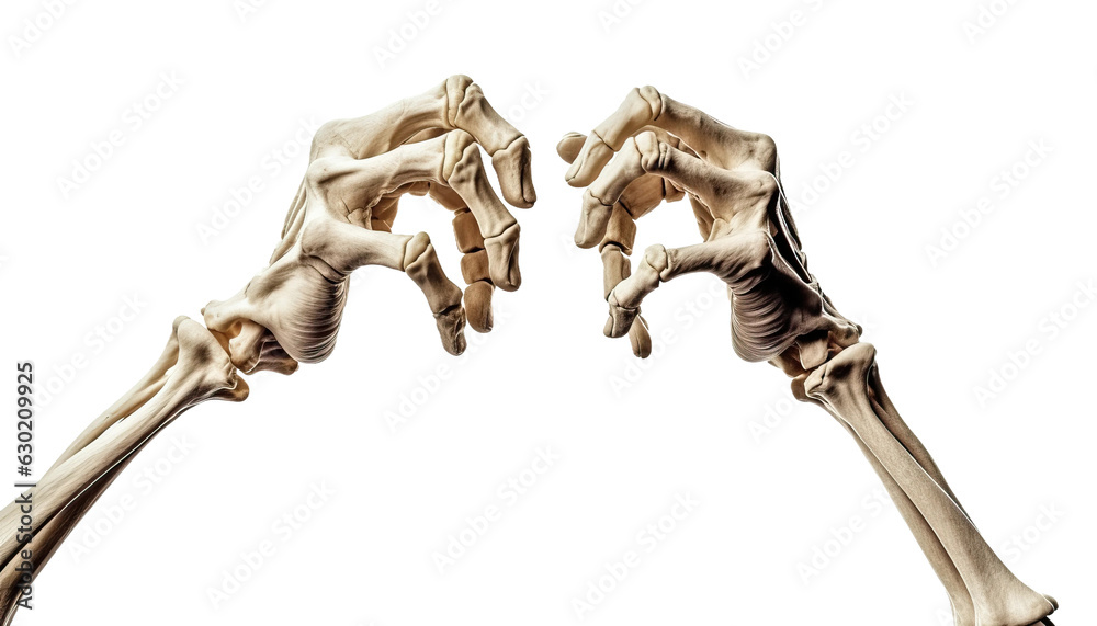 Skeleton hands holding a sign or object, adding a skeletal touch to anything, Halloween skeleton hands, bony fingers, skeletal grip, spooky gestures - obrazy, fototapety, plakaty 